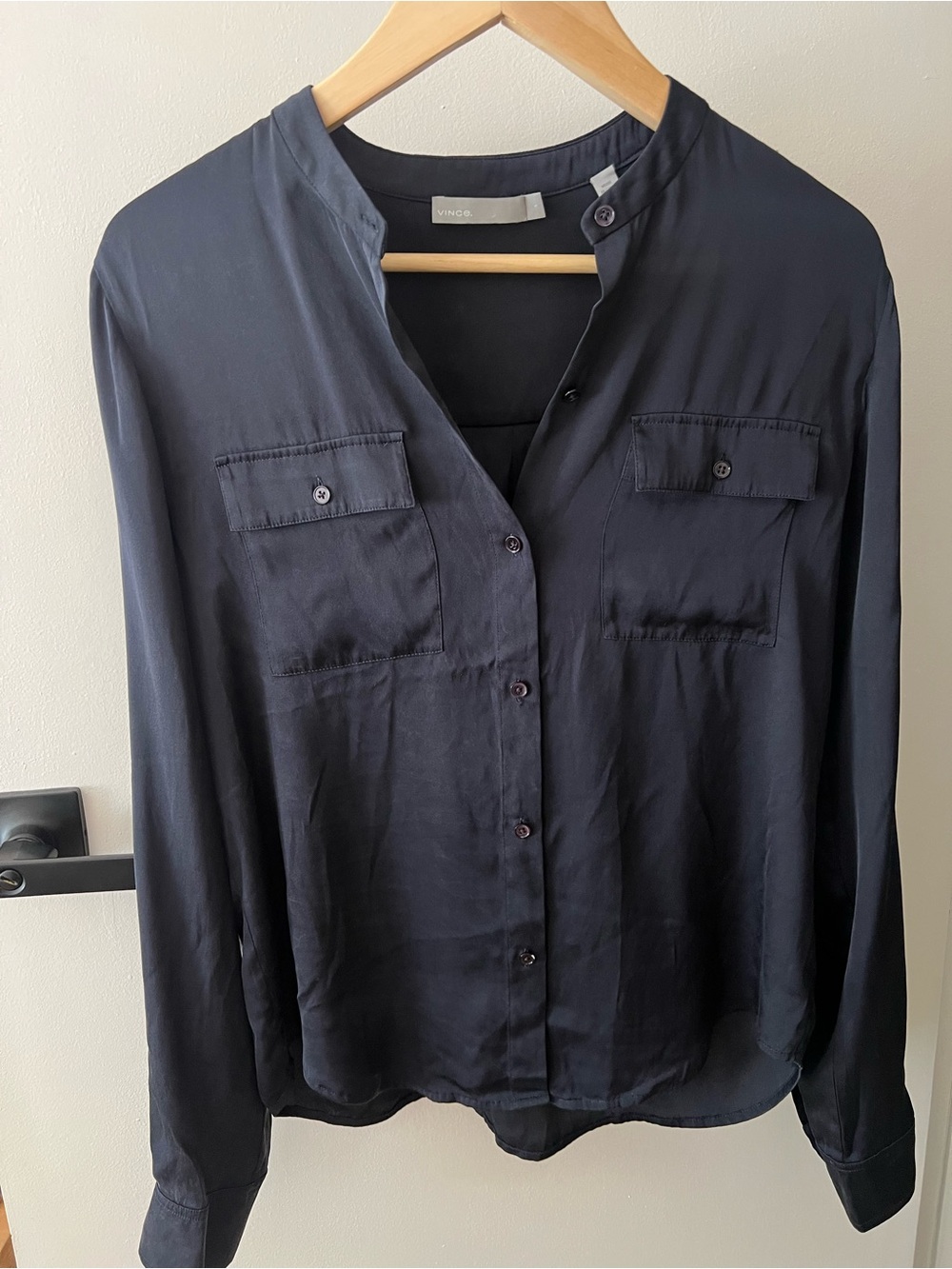 Vince Dark Navy Button-Front Long Sleeve Shirt
